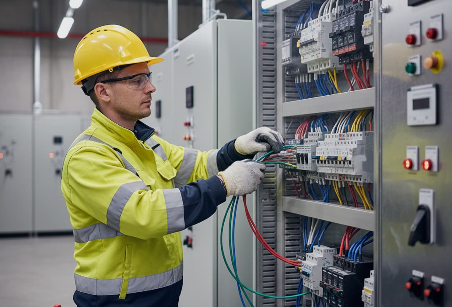 Electrician wiring a switchboard