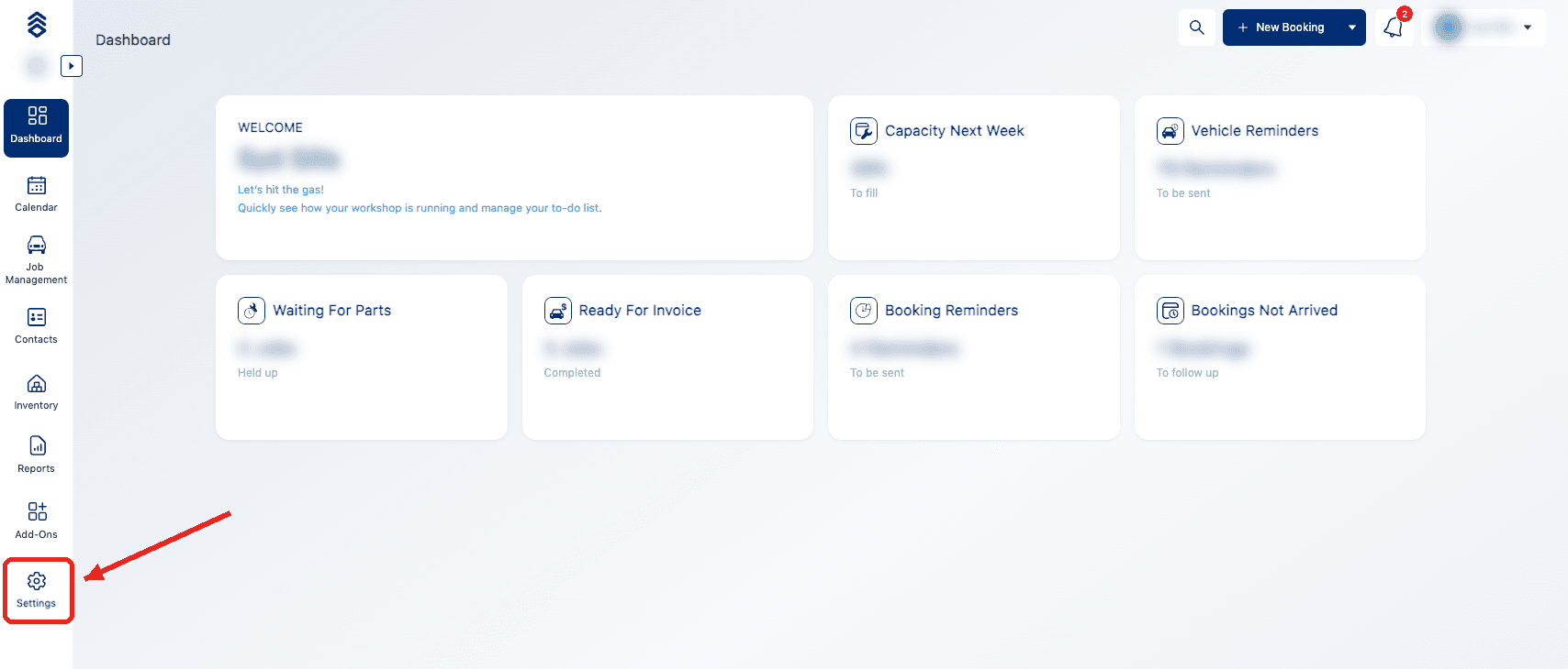Auxo dashboard with Settings highlighted in the sidebar