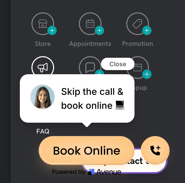 The Avenue Book Online button showing in the preview