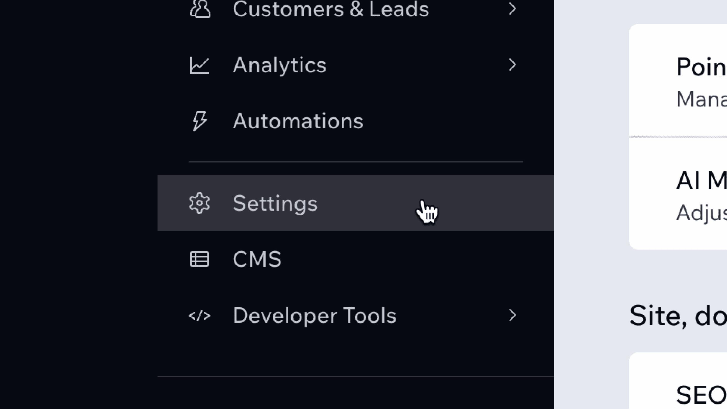 Open Settings in the Wix dashboard